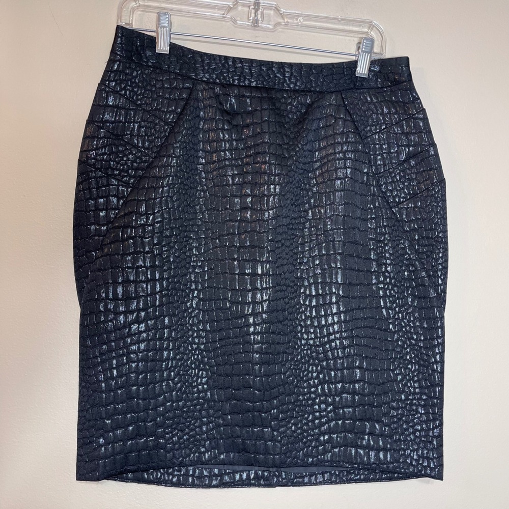 Worthington Womens Black Crocodile Embossed Pencil Skirt Metallic Size 10